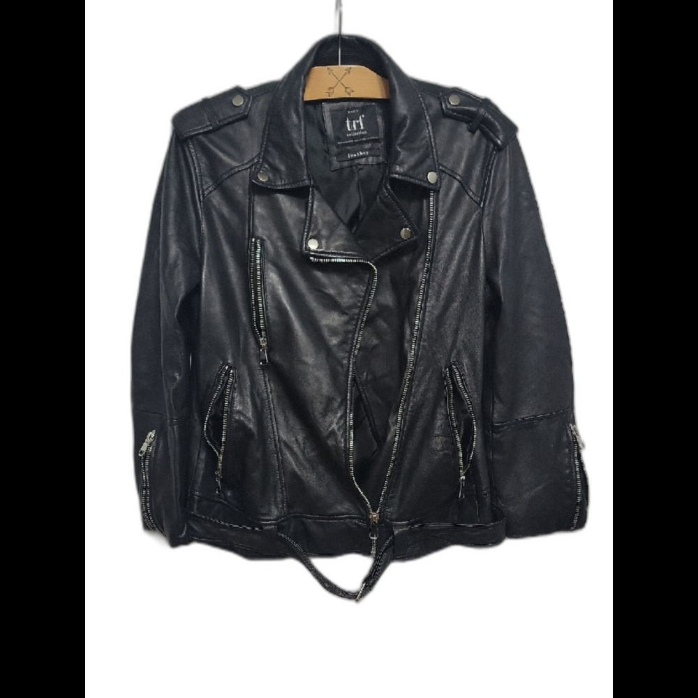 Zara Bikercore Super Soft Genuine Black Leather Biker Jacket with Zip Details - Picture 2 of 16